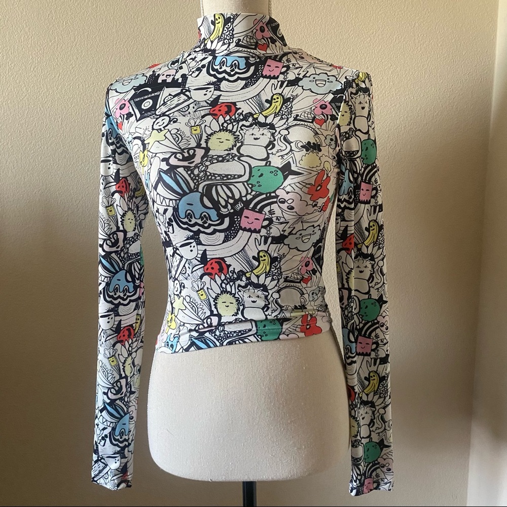 Colorful Printed Topshop mock-neck long sleeve top
